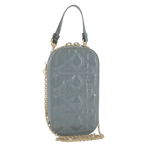 Christian Dior Cannage 鏈條手機包 漆皮 2way 藍色金色 正品 BAZ749A