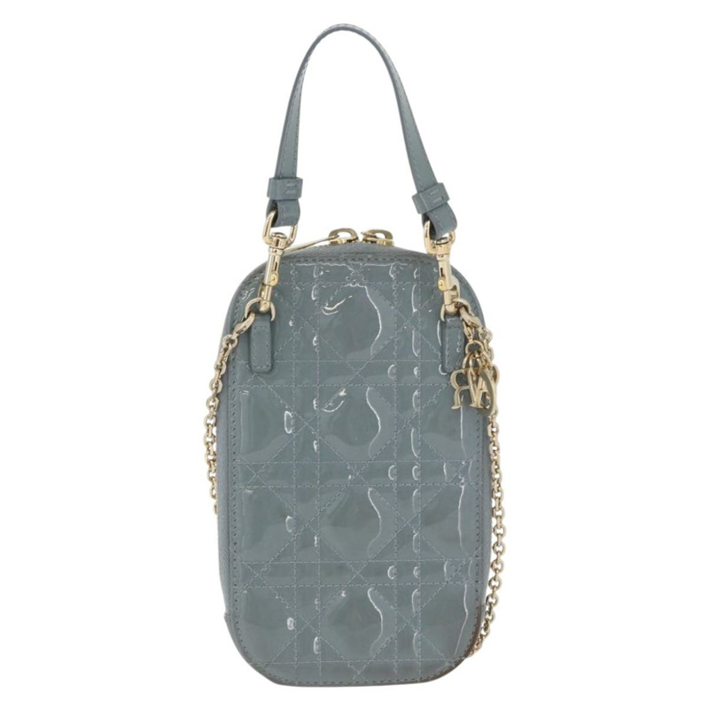 【日本直送】Christian Dior Cannage 鏈條手機包 漆皮 2way 藍色金色 正品 BAZ749A-1