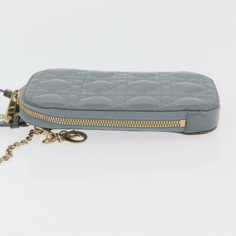【日本直送】Christian Dior Cannage 鏈條手機包 漆皮 2way 藍色金色 正品 BAZ749A-3