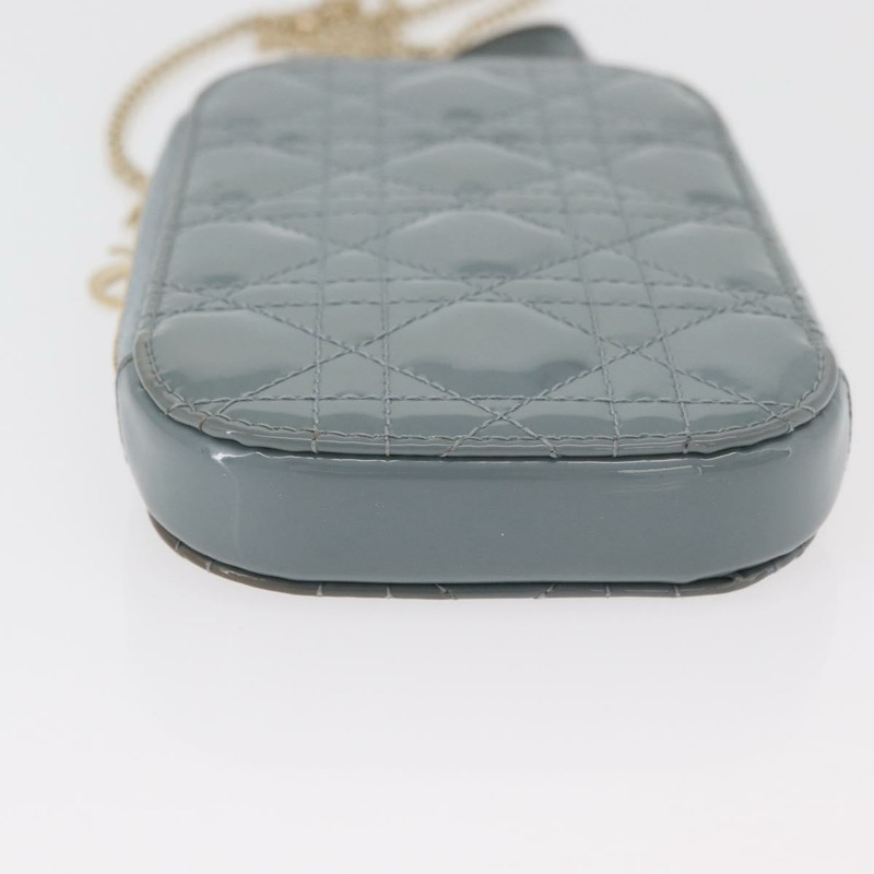 【日本直送】Christian Dior Cannage 鏈條手機包 漆皮 2way 藍色金色 正品 BAZ749A-4