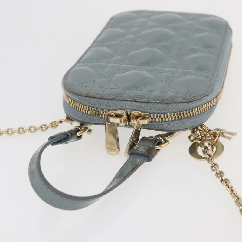【日本直送】Christian Dior Cannage 鏈條手機包 漆皮 2way 藍色金色 正品 BAZ749A-5