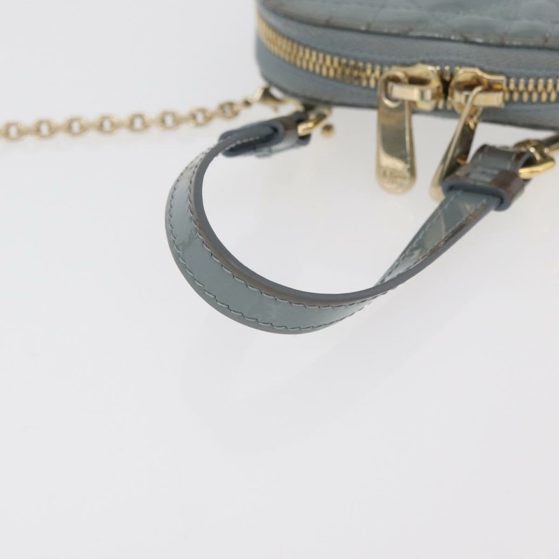 【日本直送】Christian Dior Cannage 鏈條手機包 漆皮 2way 藍色金色 正品 BAZ749A-6