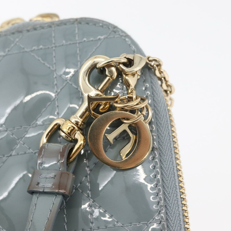 【日本直送】Christian Dior Cannage 鏈條手機包 漆皮 2way 藍色金色 正品 BAZ749A-9