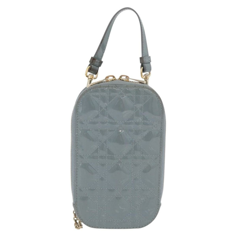 【日本直送】Christian Dior Cannage 鏈條手機包 漆皮 2way 藍色金色 正品 BAZ749A-12