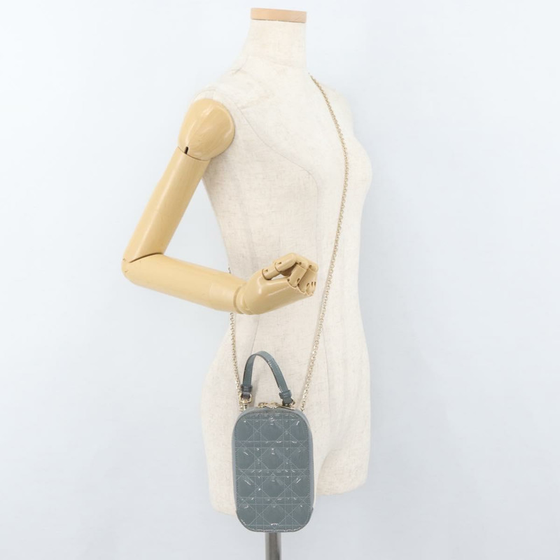 【日本直送】Christian Dior Cannage 鏈條手機包 漆皮 2way 藍色金色 正品 BAZ749A-23