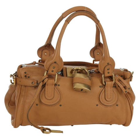 Chloe Paddington 手提包，棕色、金色、銀色皮革，正品 am11221SAM