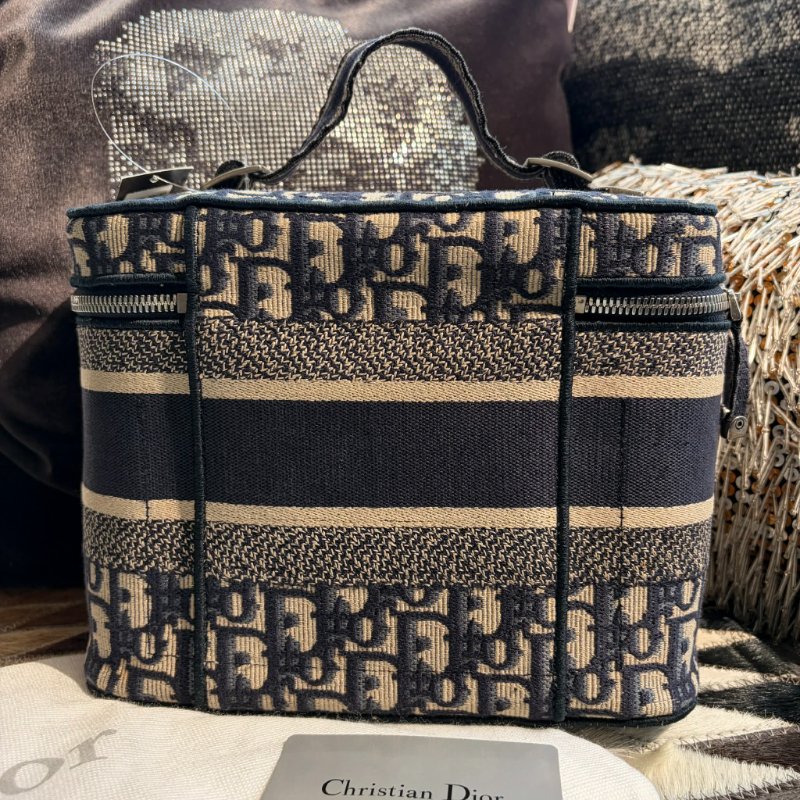 DIOR 緹花手提化妝包 藍色-1