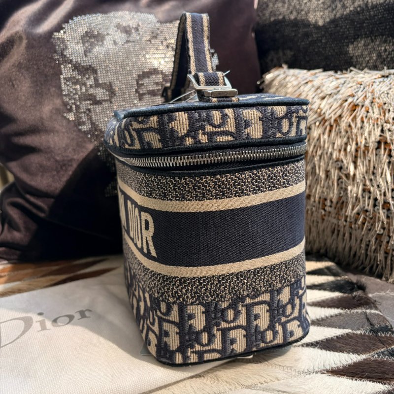 DIOR 緹花手提化妝包 藍色-2