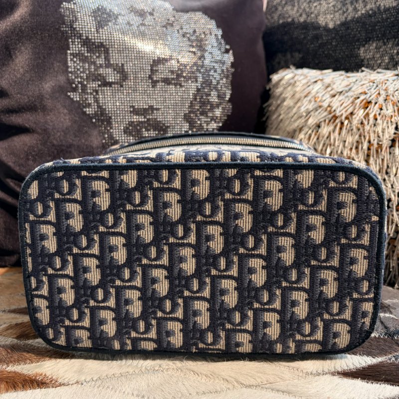 DIOR 緹花手提化妝包 藍色-4