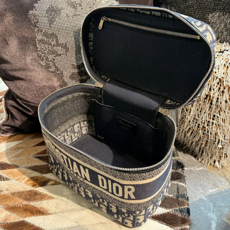 DIOR 緹花手提化妝包 藍色-5