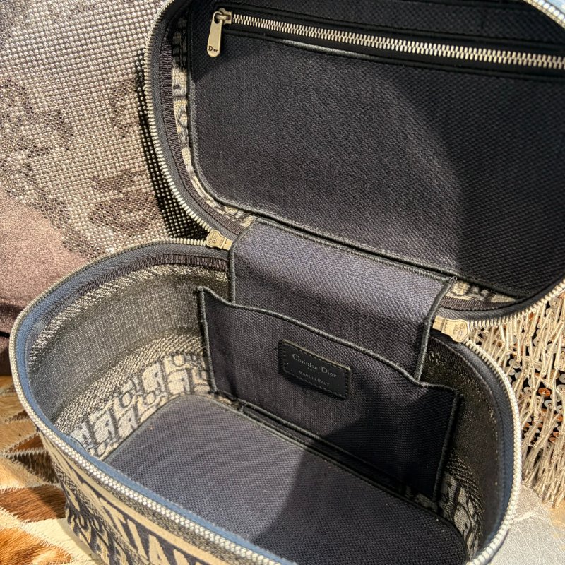 DIOR 緹花手提化妝包 藍色-6