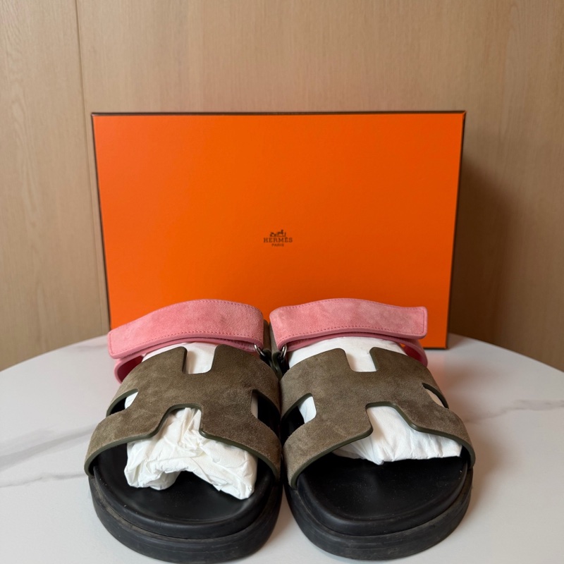 Hermes愛馬仕 拼色麂皮二舅鞋-1