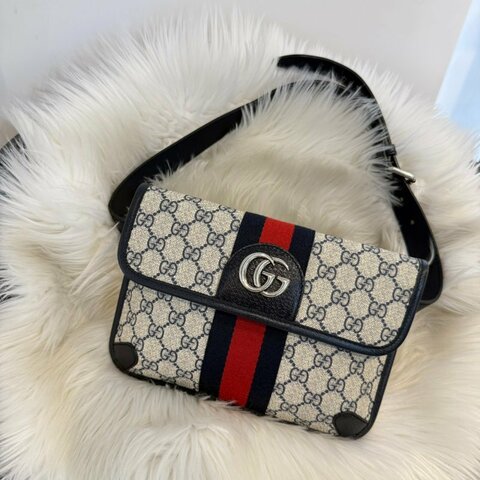 GUCCI Ophidia 經典織帶花紋翻蓋腰包