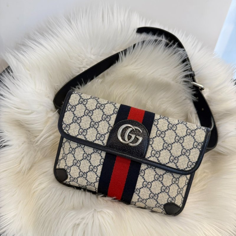 GUCCI Ophidia 經典織帶花紋翻蓋腰包-0