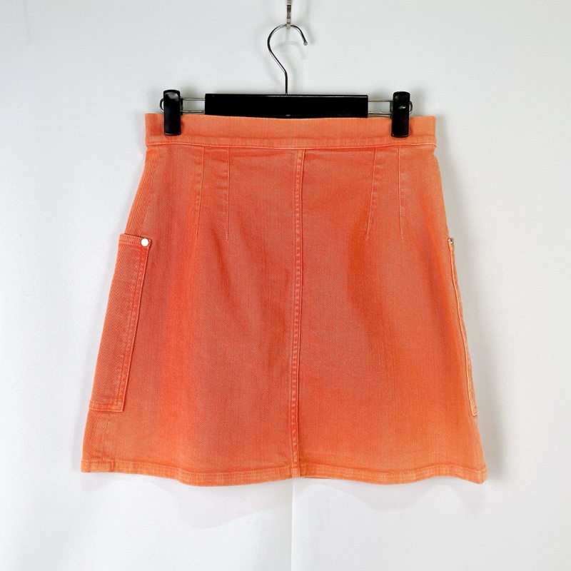 莉亞精品♡Chanel 牛仔拉鍊短裙 粉橘38 二手-2