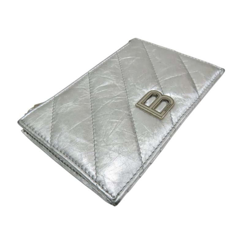 銀色 牛皮 Crush 卡片零錢包【BALENCIAGA 巴黎世家】 766465-2