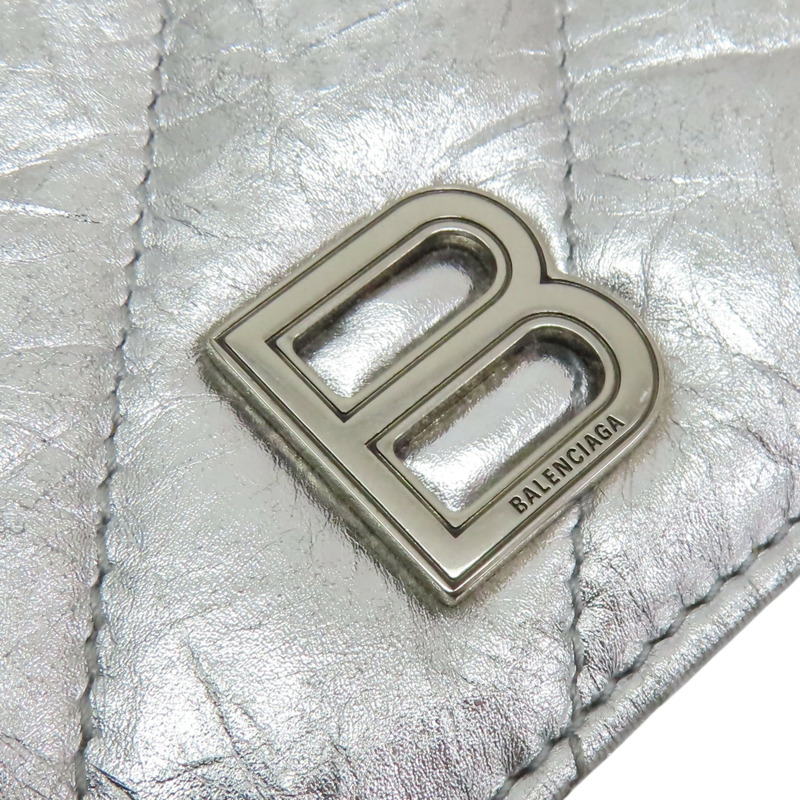 銀色 牛皮 Crush 卡片零錢包【BALENCIAGA 巴黎世家】 766465-10