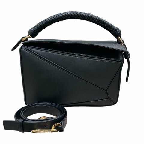 LOEWE 羅威 PUZZLE BAG SMALL 經典拼圖手提側背包小號 牛皮 黑色 金釦