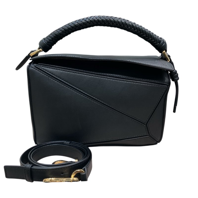 LOEWE 羅威 PUZZLE BAG SMALL 經典拼圖手提側背包小號 牛皮 黑色 金釦-0