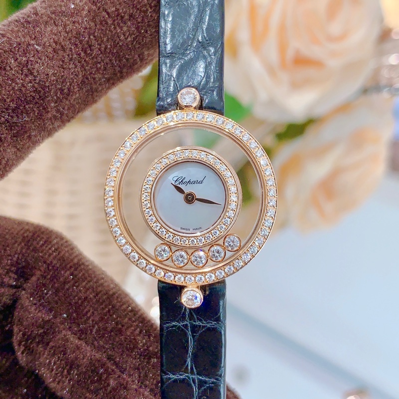 蕭邦快樂鑽石203957玫瑰金鑽石貝母盤石英女表-0