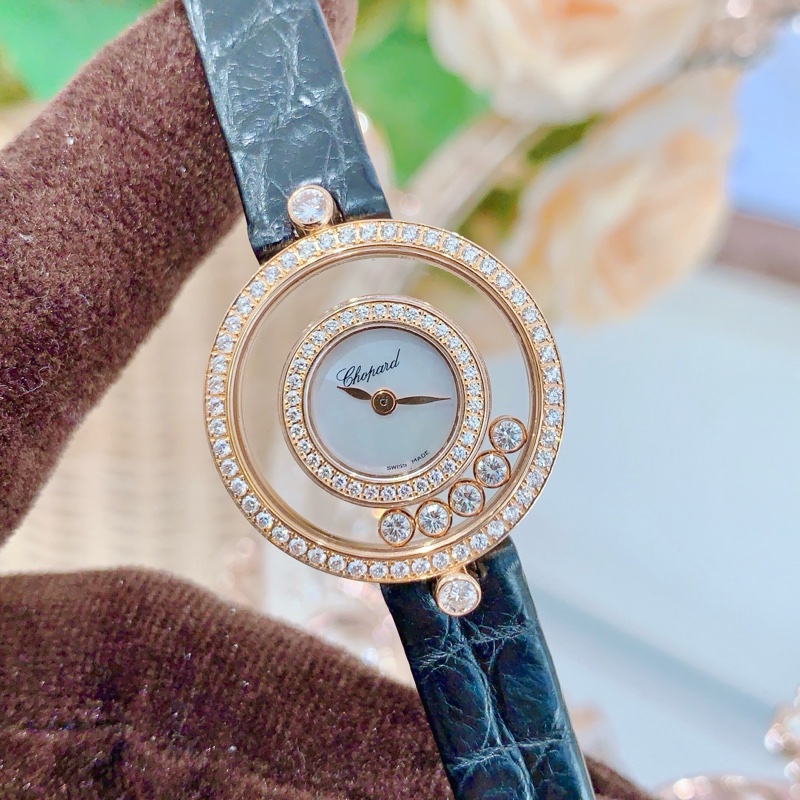 蕭邦快樂鑽石203957玫瑰金鑽石貝母盤石英女表-1