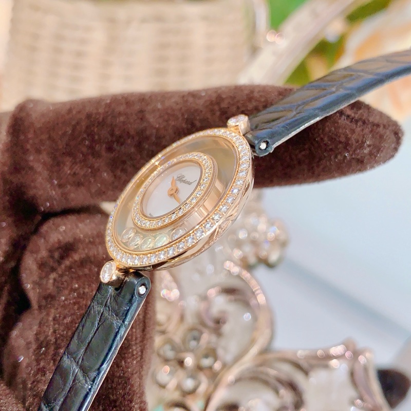 蕭邦快樂鑽石203957玫瑰金鑽石貝母盤石英女表-3