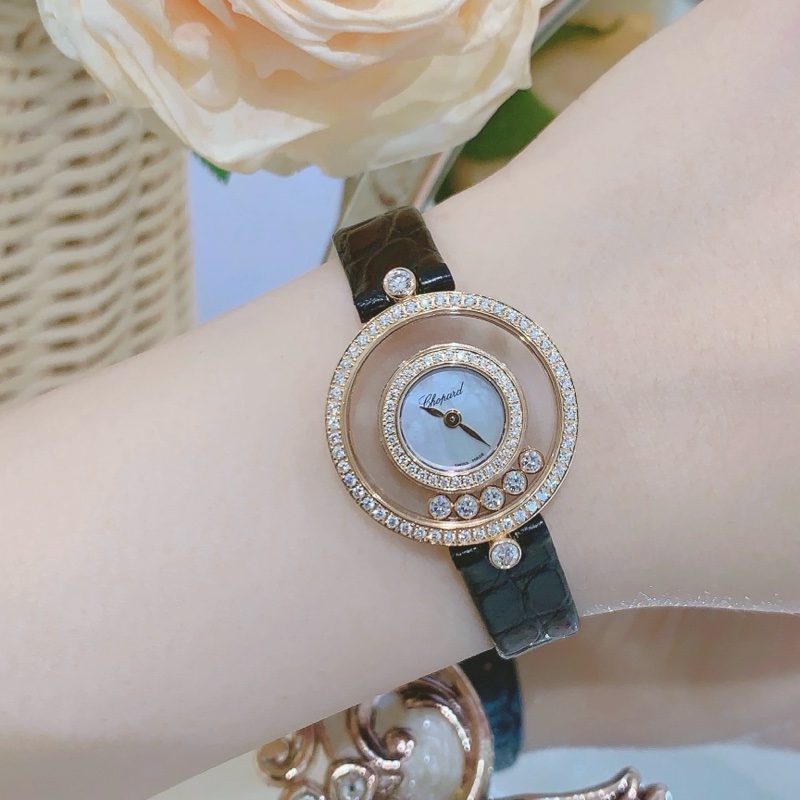 蕭邦快樂鑽石203957玫瑰金鑽石貝母盤石英女表-5