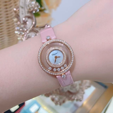 蕭邦快樂鑽石203957玫瑰金鑽石貝母盤石英女表