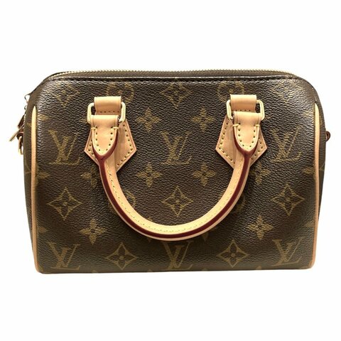 LOUIS VUITTON 路易威登 M46234 SPEEDY BANDOULIERE 20 迷你波士頓包 PVC帆布 老花 棕色×奶茶色 金釦