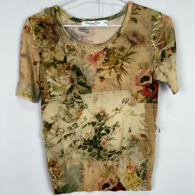 莉亞精品♡ Dior 滿版花立體葉片短袖38 二手-0