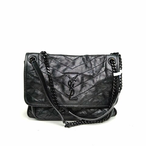 SAINT LAURENT Niki中號28黑色牛皮黑扣肩背包