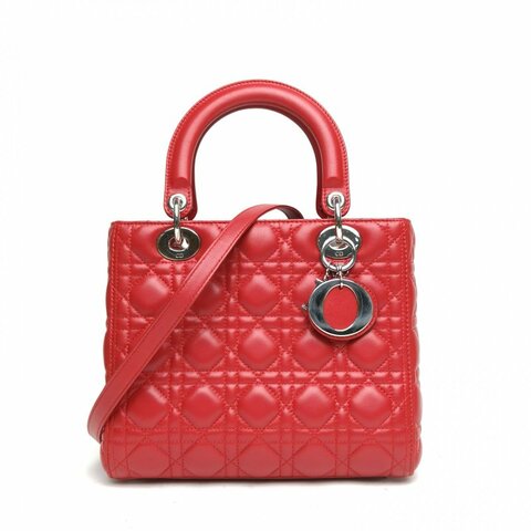 DIOR 紅色羊皮銀扣2013Lady戴妃包五格肩背包