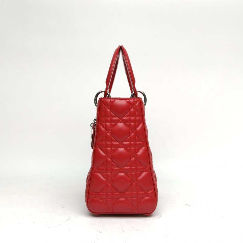 DIOR 紅色羊皮銀扣2013Lady戴妃包五格肩背包-1