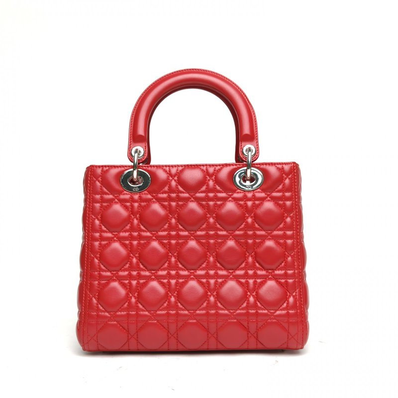 DIOR 紅色羊皮銀扣2013Lady戴妃包五格肩背包-2