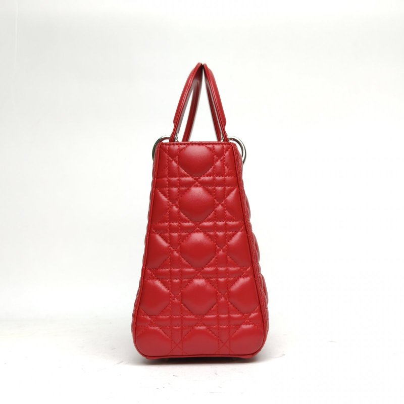 DIOR 紅色羊皮銀扣2013Lady戴妃包五格肩背包-3