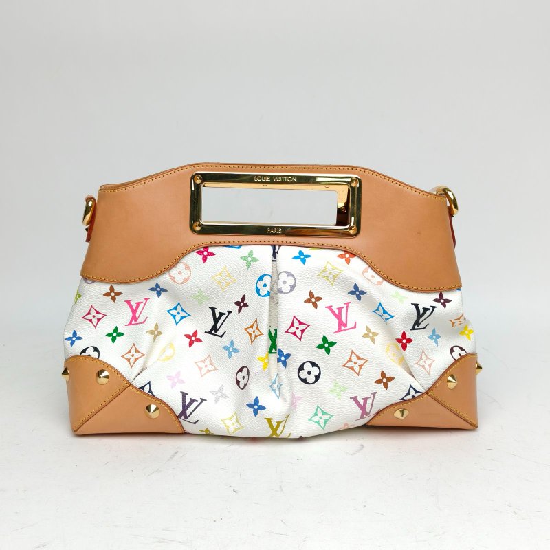 LOUIS VUITTON 中古Judy手提單肩包中號白三彩PVC金扣2012肩背包-2