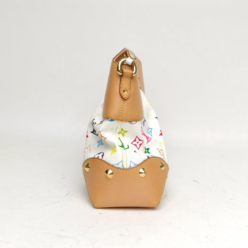 LOUIS VUITTON 中古Judy手提單肩包中號白三彩PVC金扣2012肩背包-3