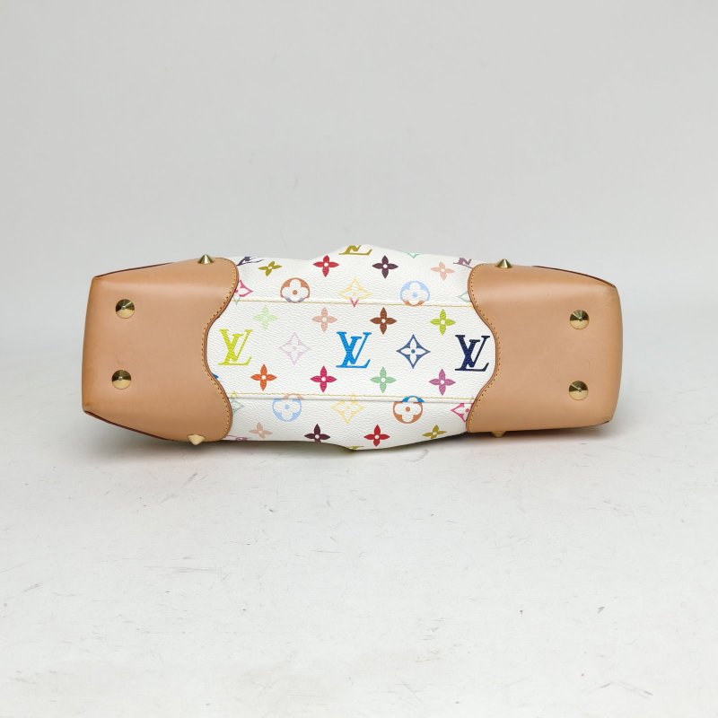 LOUIS VUITTON 中古Judy手提單肩包中號白三彩PVC金扣2012肩背包-4