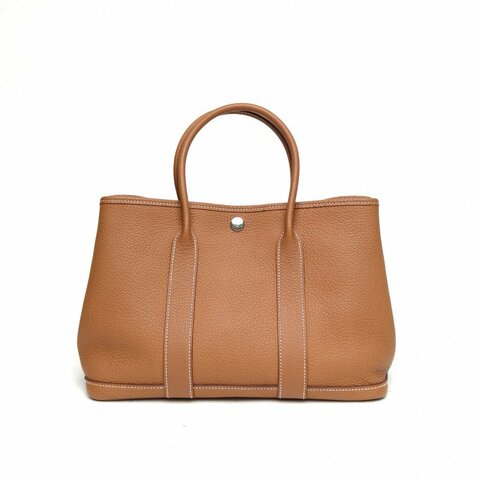 HERMES GardenParty花園包30金棕色NEGONA皮Y刻銀扣肩背包