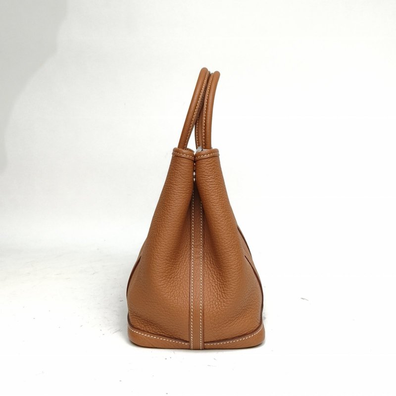 HERMES GardenParty花園包30金棕色NEGONA皮Y刻銀扣肩背包-1