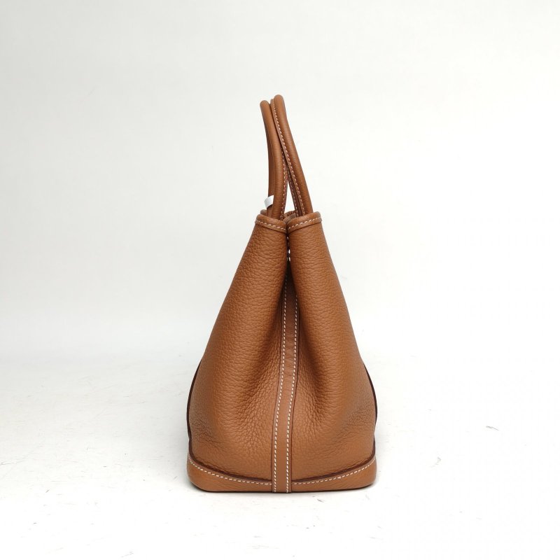 HERMES GardenParty花園包30金棕色NEGONA皮Y刻銀扣肩背包-3