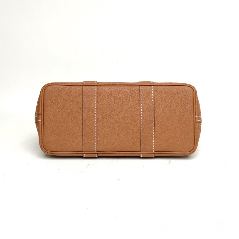 HERMES GardenParty花園包30金棕色NEGONA皮Y刻銀扣肩背包-4