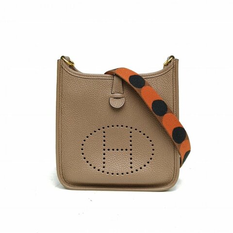 HERMES EvelyneMini16威瑪犬米色TC皮Z刻金扣肩背包