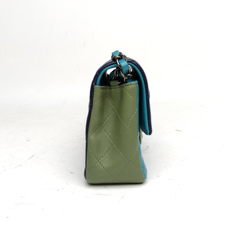 CHANEL CF口蓋包大Mini拼色羊皮21開銀扣肩背包-3