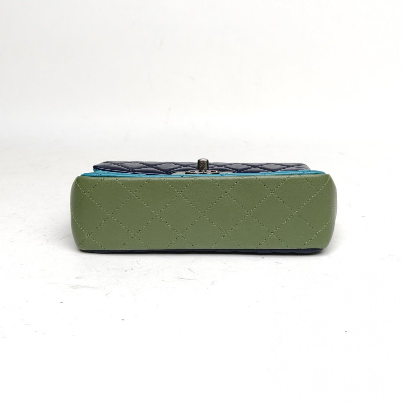 CHANEL CF口蓋包大Mini拼色羊皮21開銀扣肩背包-4