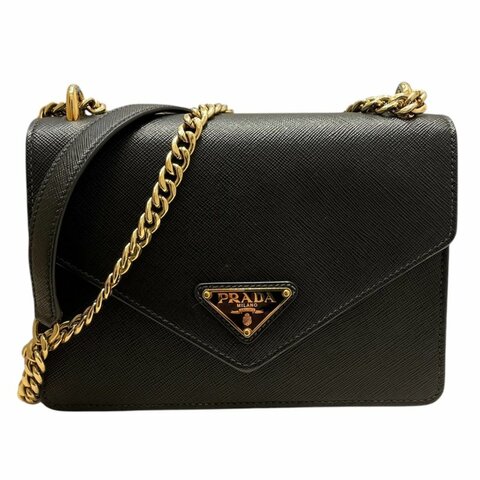 PRADA 普拉達 信封包 SAFFIANO 皮革 黑色 金釦
