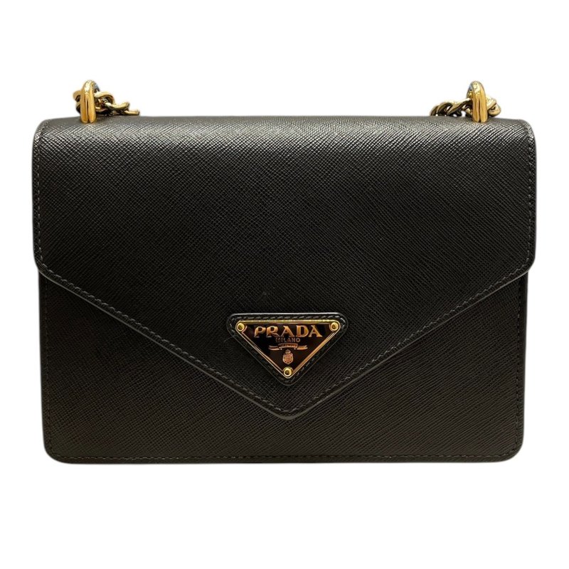 PRADA 普拉達 信封包 SAFFIANO 皮革 黑色 金釦-1
