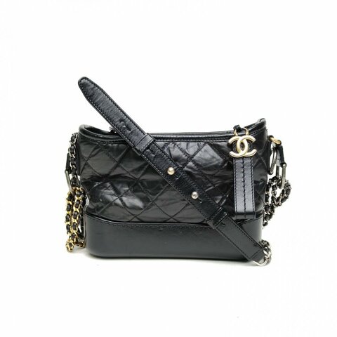 CHANEL GABRIELLE流浪小號黑色牛皮27開金銀扣肩背包