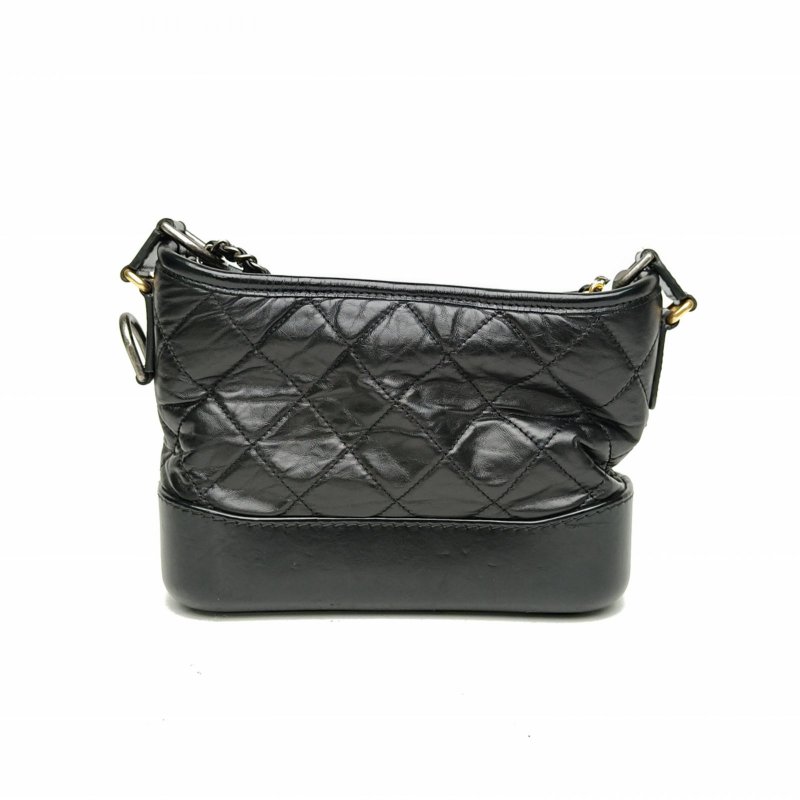 CHANEL GABRIELLE流浪小號黑色牛皮27開金銀扣肩背包-2