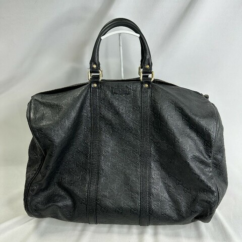 GUCCI 黑色 GUCCISSIMA皮革GG logo壓紋2WAY 旅行袋（guccissima 206501）